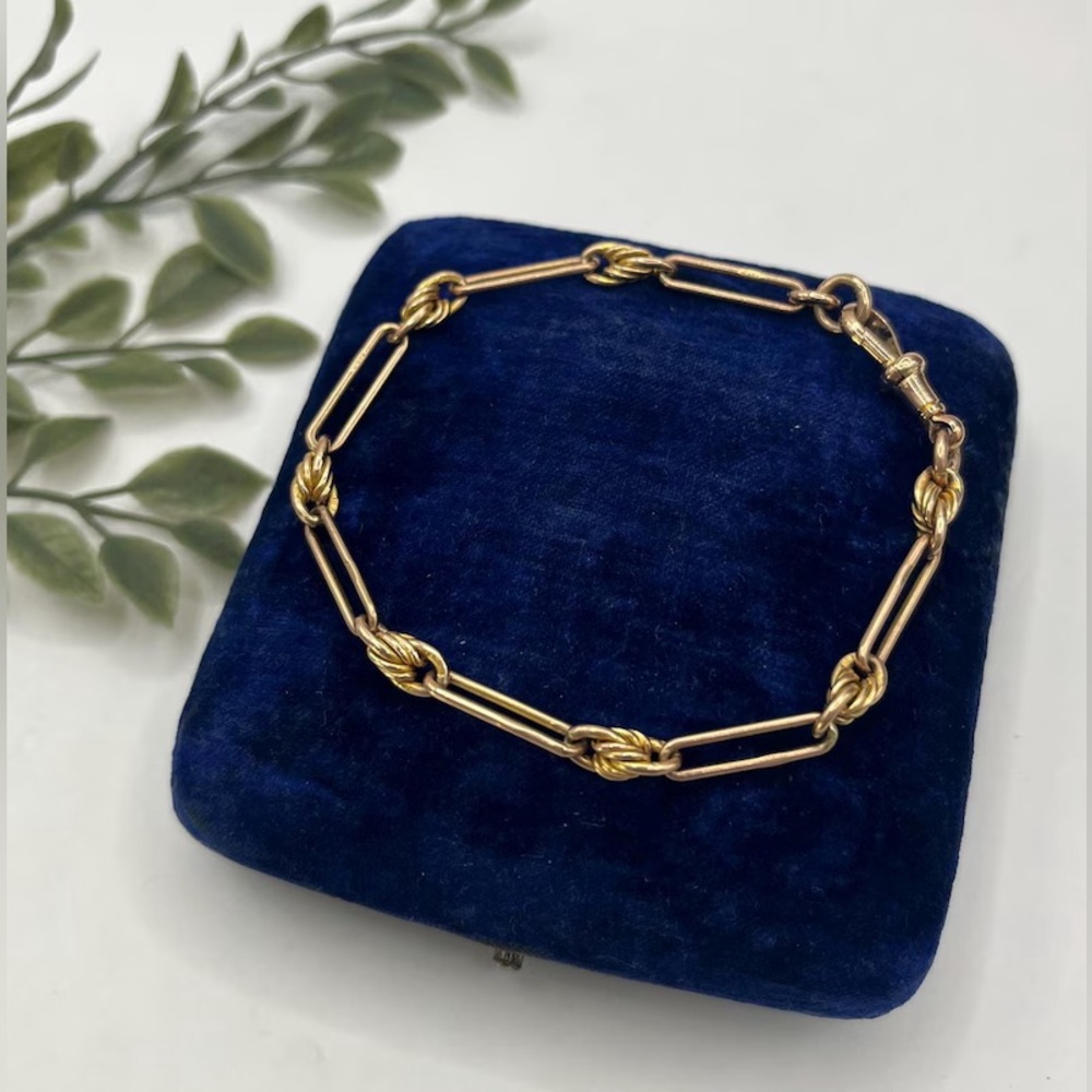 VINTAGE 10K Gold Paper Clip Chain Twist Rope Link Bracelet Antique